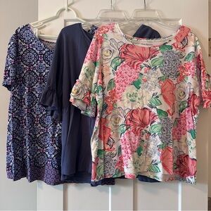 Bundle of 3 Kim Rogers Tops Floral and Blue